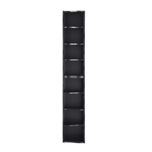 VIYET 71" 8-Tier Ultra-Thin Adjustable Bookshelf, Black MDF Display Rack w/ Wavy Border (Detachable Home Office Organizer)