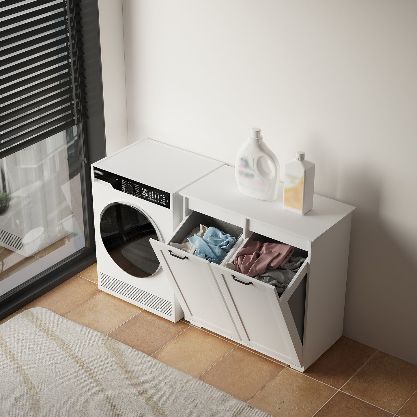 VIYET 30.3" Storage Cabinet, White Particle Board+MDF Storage Cabinet w/ 2 Removable Liner Bags (Light/Dark Sorting+Handles)
