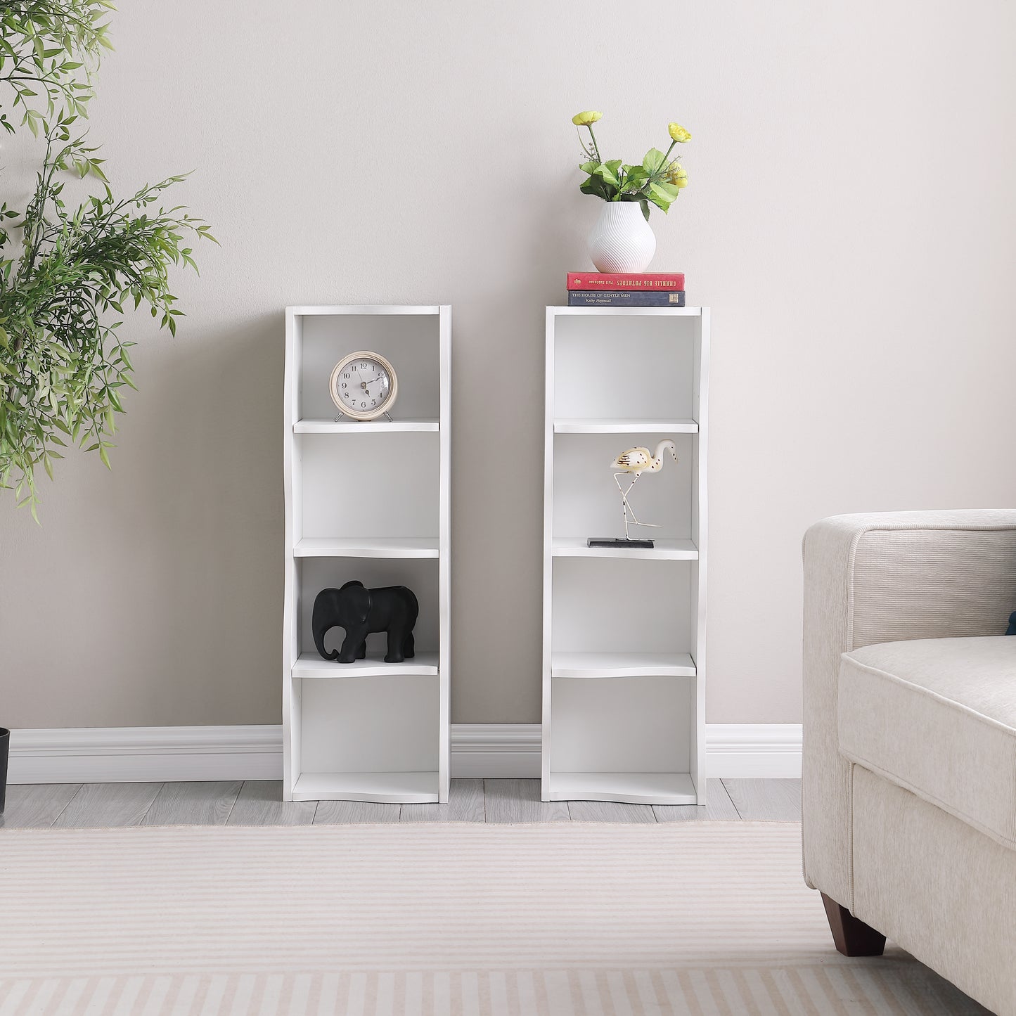 VIYET 71" 8-Tier Ultra-Thin Adjustable Bookshelf,White MDF Display Rack w/ Wavy Border (Detachable Home Office Organizer)