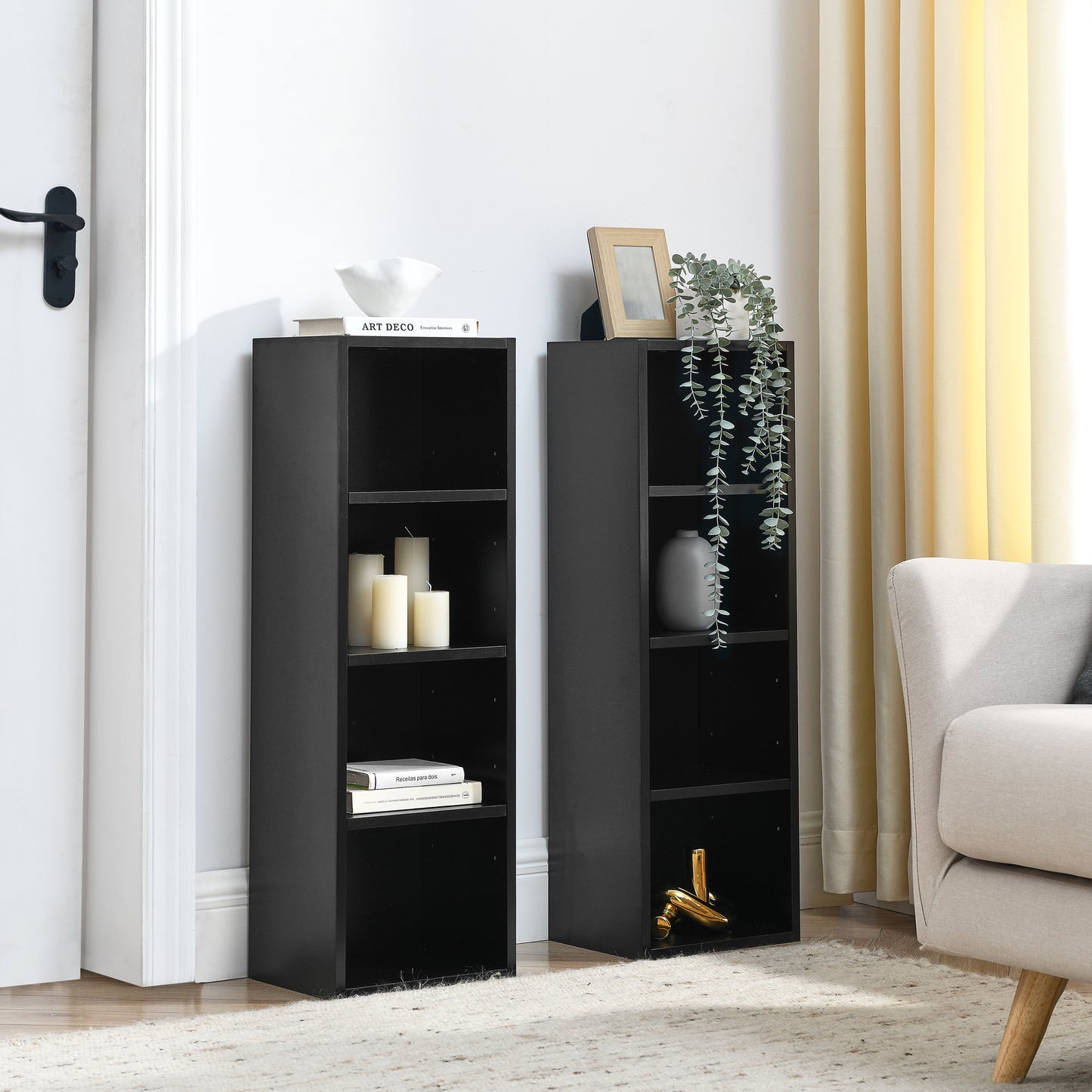 VIYET 11.6"×9.3"×70.9" 8-Tier Media Tower Rack - Black MDF, Adjustable Shelves