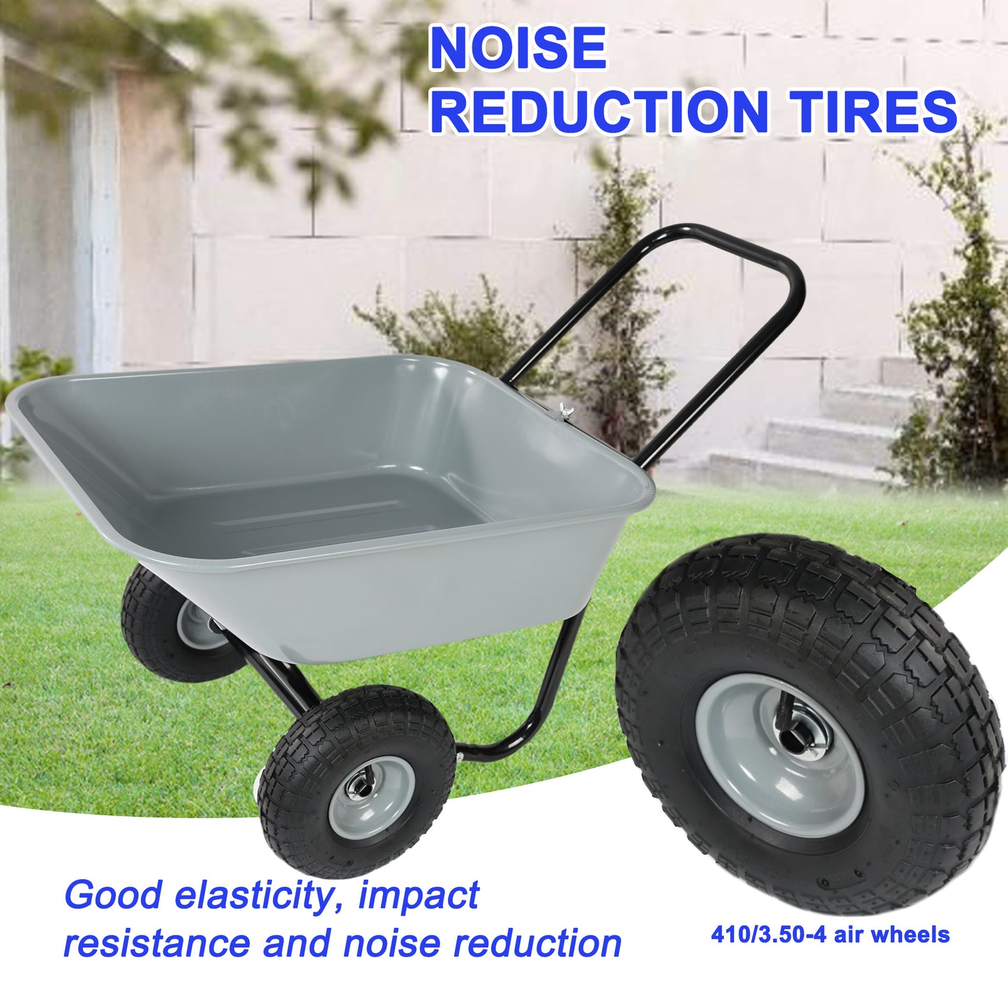 VIYET Two-Wheeled Garden Cart, 35L Large Capacity Utility Cart with 10-Inch Pneumatic Tires, Leak-Proof Design for Garden, Warehouse, Outdoor, Gray