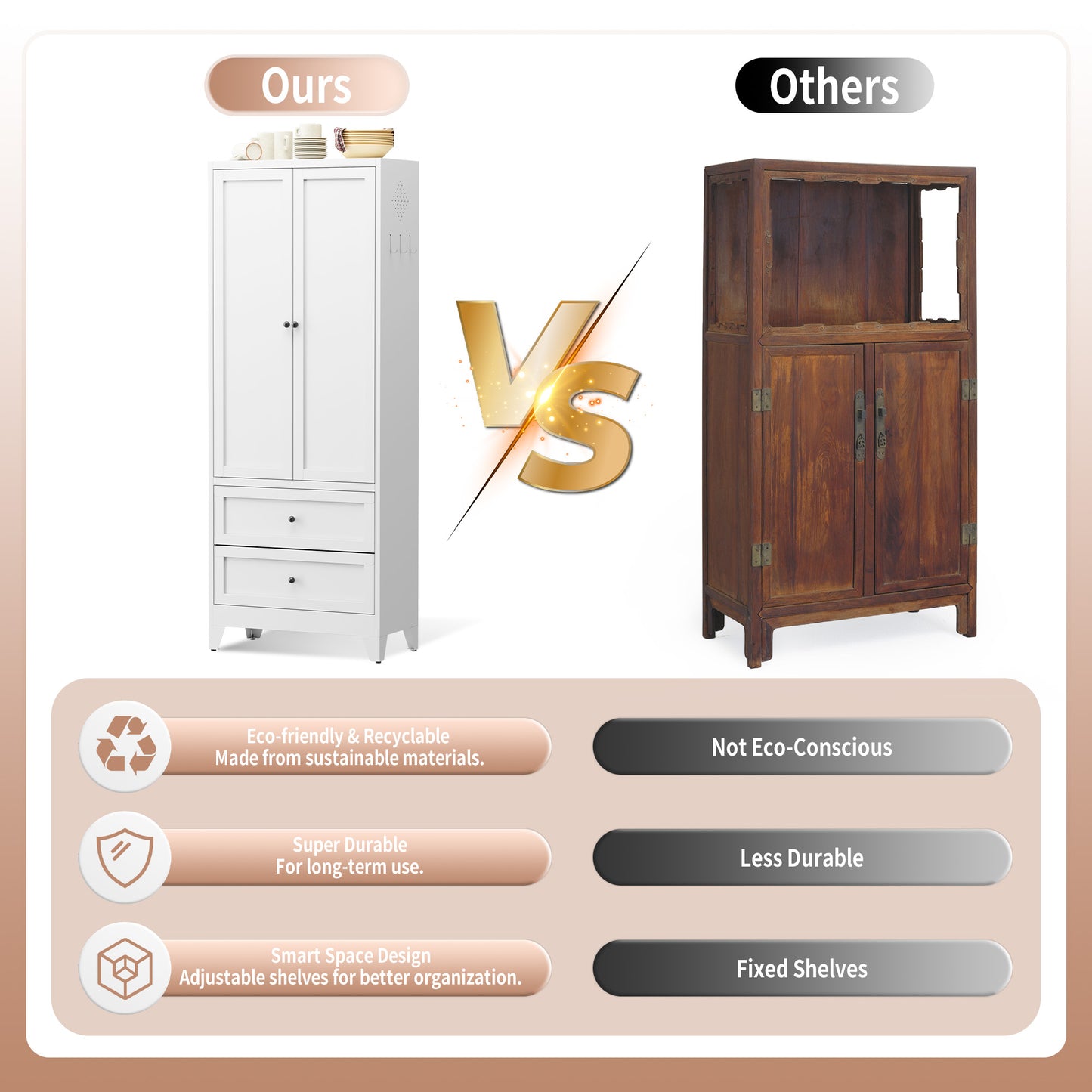 VIYET 72"H Heavy-Duty Steel Pantry Cabinet,2 Drawers+2 Adjustable Shelves,60LBS/Level Freestanding for Kitchen/Pantry/Dining Room (White)