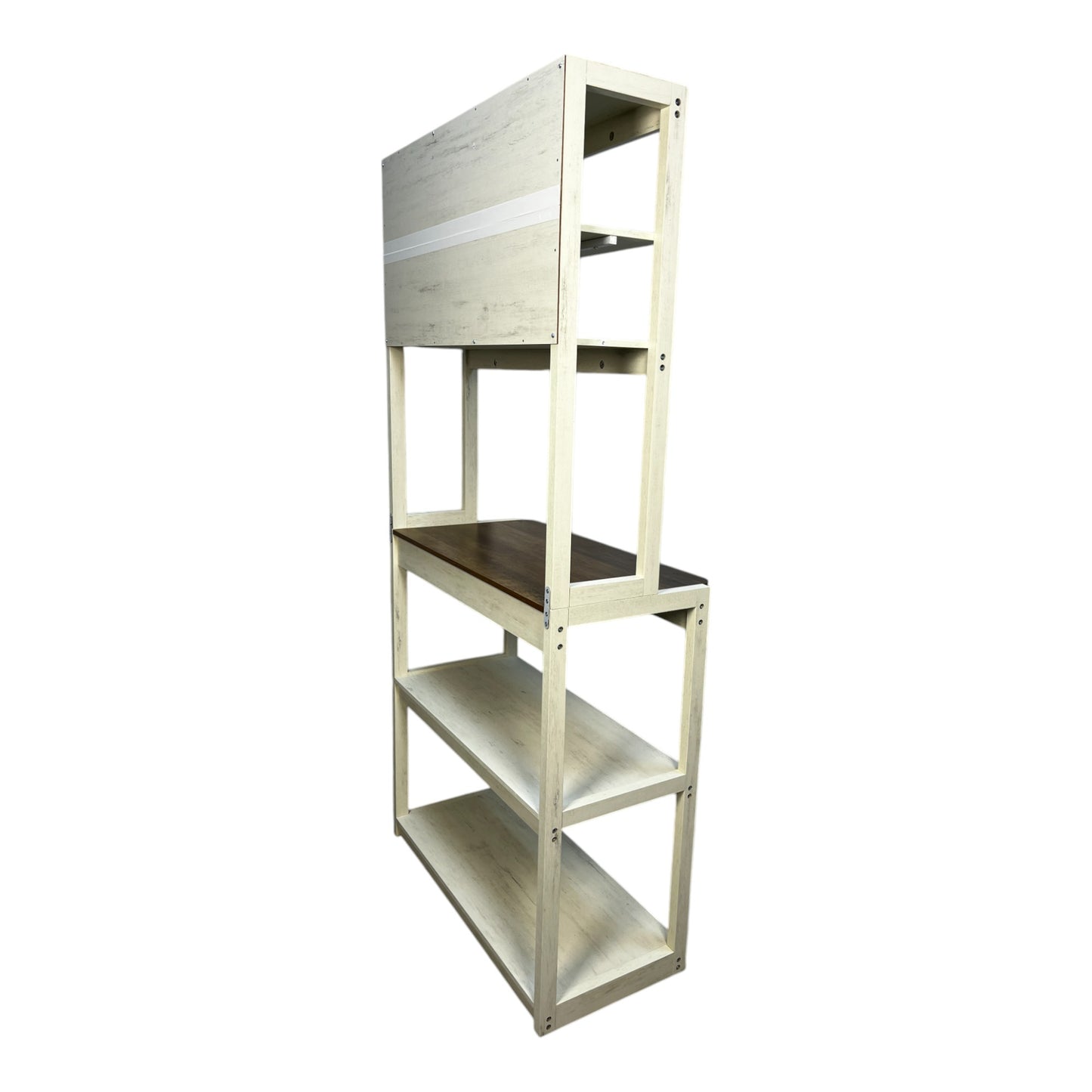 VIYET 67" 5-Tier Bakers Rack (White & Rustic Brown), Particle Board Kitchen Storage Shelf (Microwave Stand & Coffee Bar Organizer)