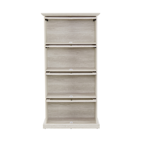 VIYET 63" 4-Tier Glass Display Cabinet, White MDF+Tempered Glass Curio Cabinet (Flip-up Doors for Collectibles/Toys/Books)