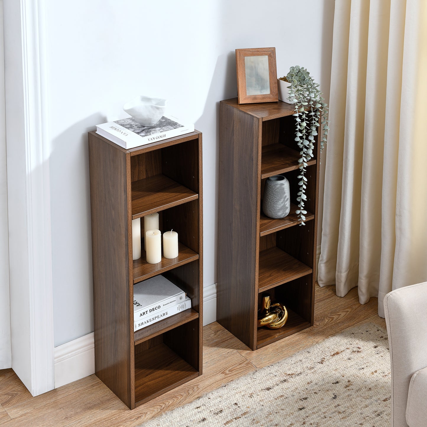 VIYET 11.6"×9.3"×70.9" 8-Tier Media Tower Rack - Walnut MDF, Adjustable Shelves