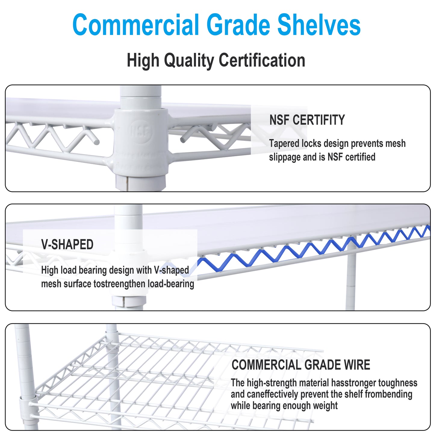 VIYET 6 Tier 6000LBS NSF Metal Wire Shelving, Heavy Duty Adjustable Storage Rack with Wheels & Shelf Liners (White)