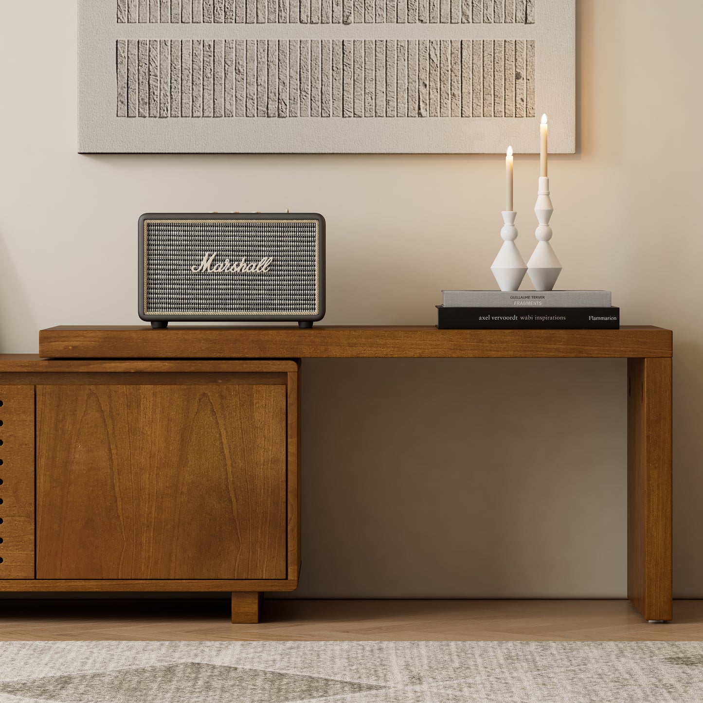 VIYET 63"Mid-Century Modern Extendable TV Stand for 55"-75" TVs, Farmhouse Media Console w/ Storage & Adjustable Panel, Brown Ebony