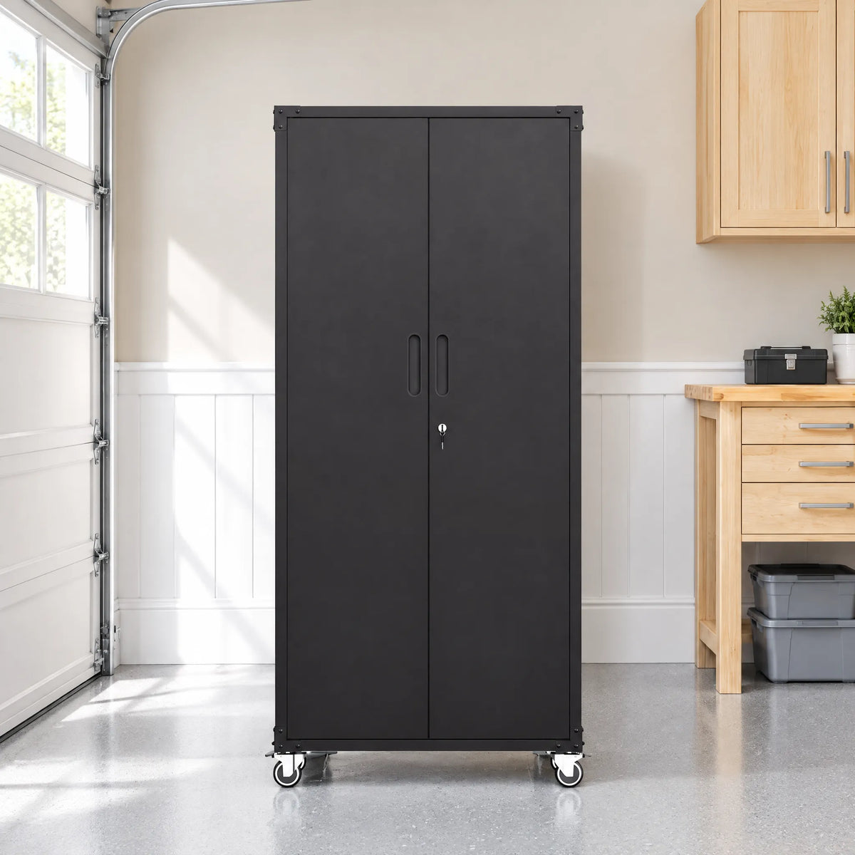 VIYET 71" Garage Storage Cabinet with Wheels, Locking Steel Doors & Adjustable Shelves, Heavy Duty Metal Organizer