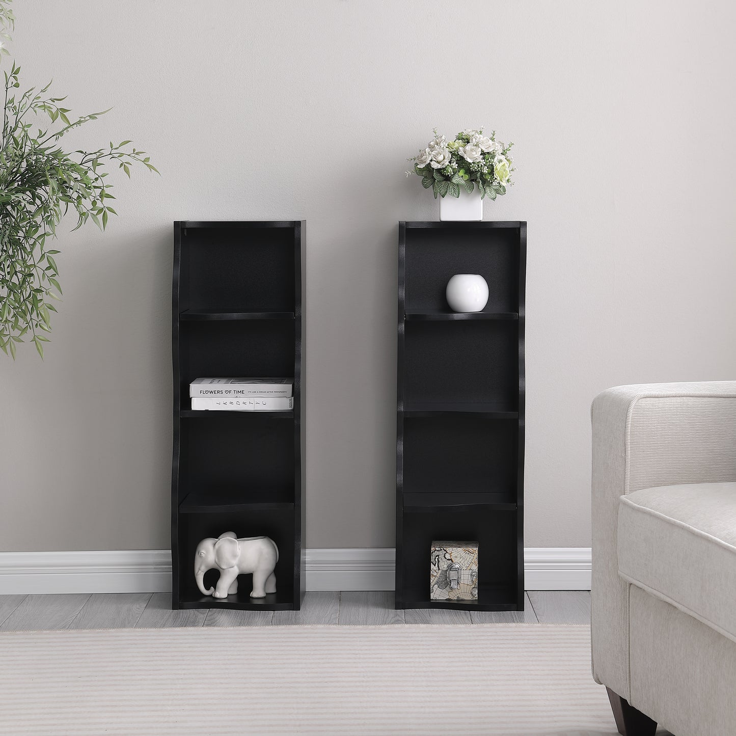 VIYET 71" 8-Tier Ultra-Thin Adjustable Bookshelf, Black MDF Display Rack w/ Wavy Border (Detachable Home Office Organizer)