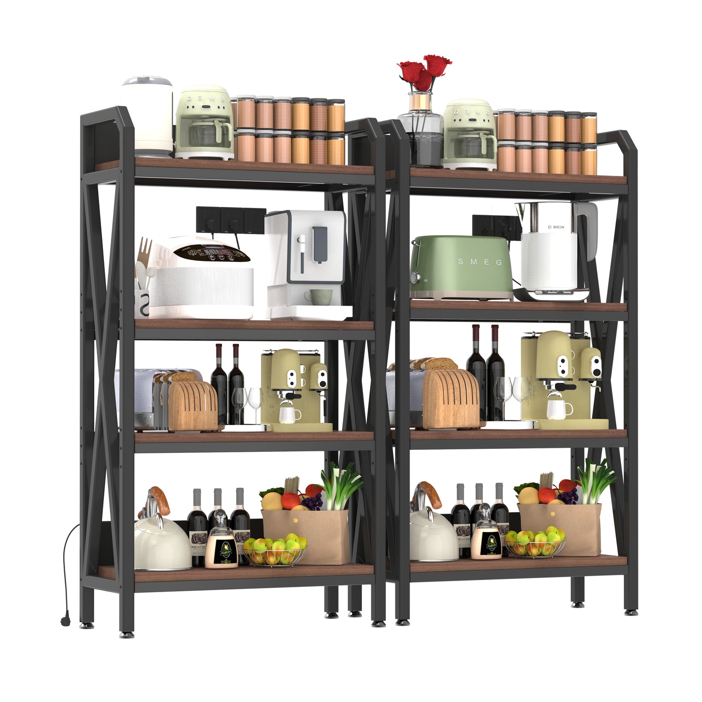 VIYET 56.3"H 4-Level Bakers Rack, Metal & Wooden Kitchen Storage Shelf (Adjustable Multi-Scene Organizer for Garage/Pantry/Bathroom)