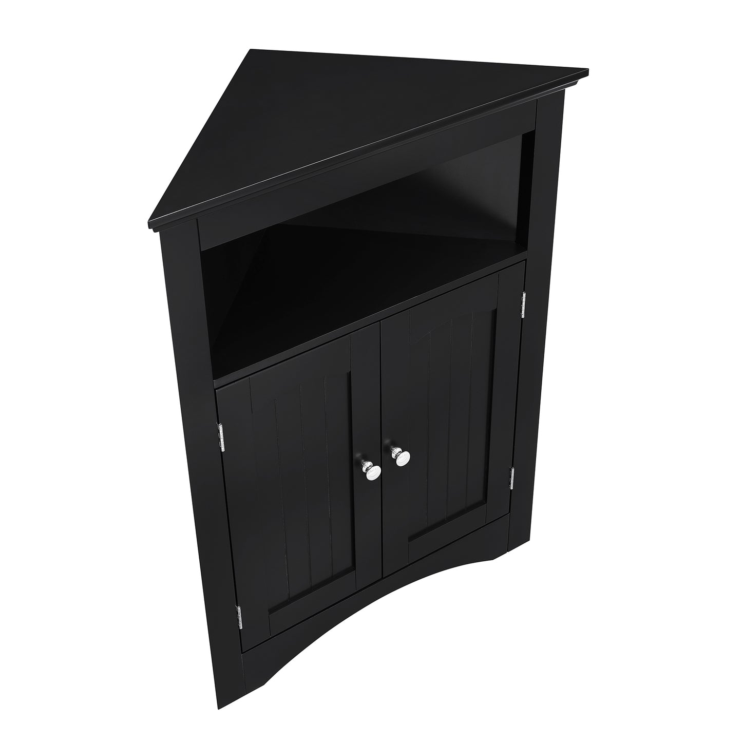 VIYET 32" Multifunctional Corner Cabinet - Black MDF, Freestanding, Doors & Adjustable Shelves