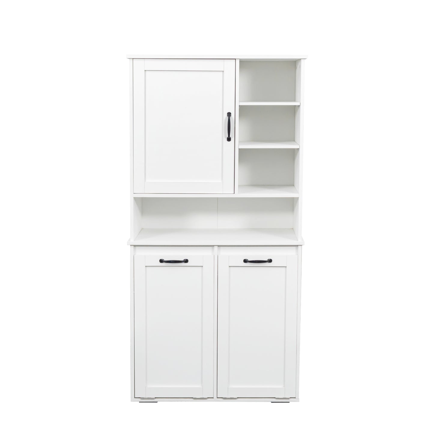 VIYET 63" White Freestanding Laundry Cabinet-Particle Board+MDF, Tilt-Out Hamper, Adjustable Shelves & Multiple Storage
