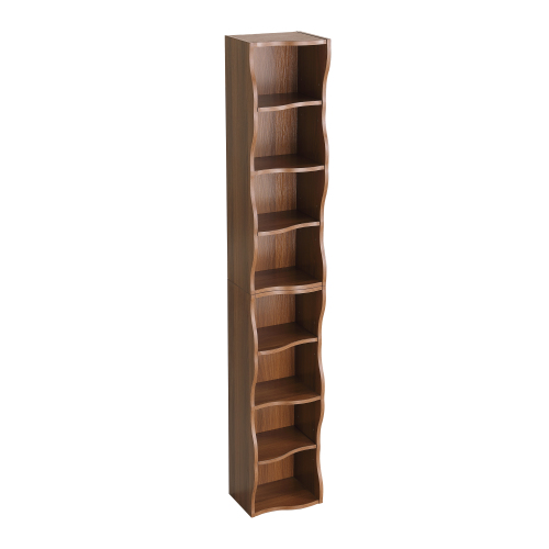 VIYET 71"8-Tier Ultra-Thin Adjustable Bookshelf, Walnut MDF Display Rack w/ Wavy Border (Detachable Home Office Organizer)