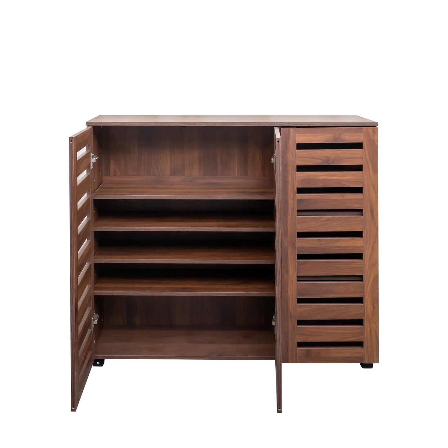 VIYET 38.7" 5-Tier Shoe Cabinet, Walnut Particle Board+MDF Organizer w/ Adjustable Shelves & Louvered Doors