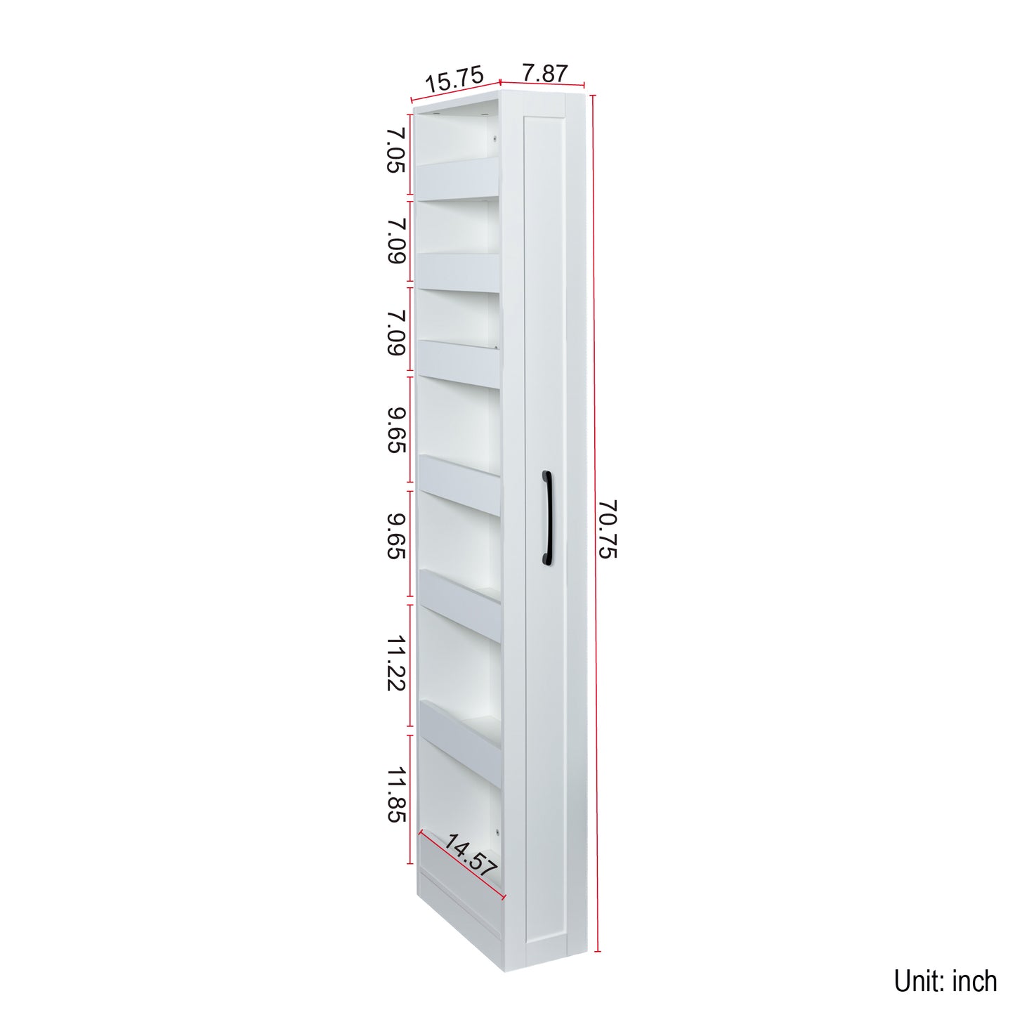 VIYET 71"H 7-Tier Multi-Functional Pull-Out Storage Shelf, Single-Sided Open Shelf, Organizer for Kitchen, Living Room & Narrow Spaces,white