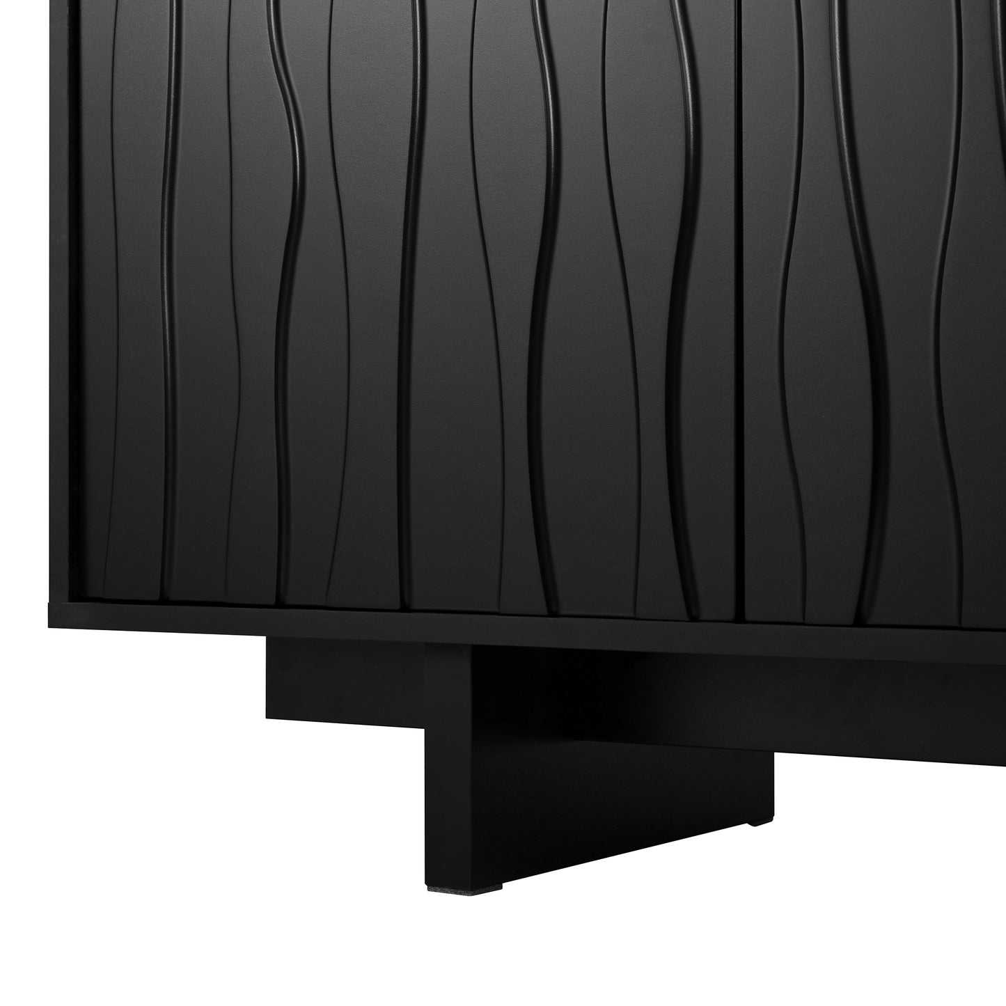 VIYET 69.6"Retro Wood Grain TV Stand for TVs up to 75", Rustic Media Console w/ Wavy Doors & Cable Management, Black