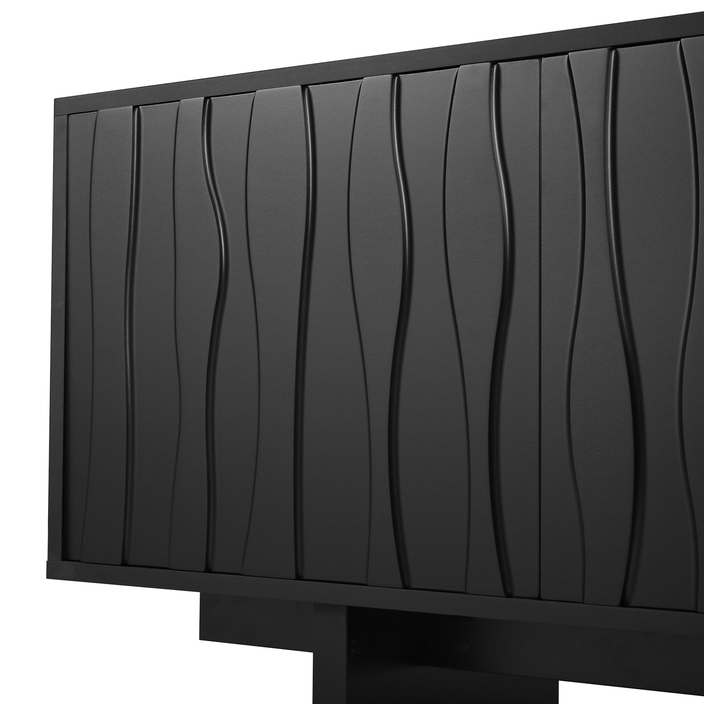 VIYET 69.6"Retro Wood Grain TV Stand for TVs up to 75", Rustic Media Console w/ Wavy Doors & Cable Management, Black