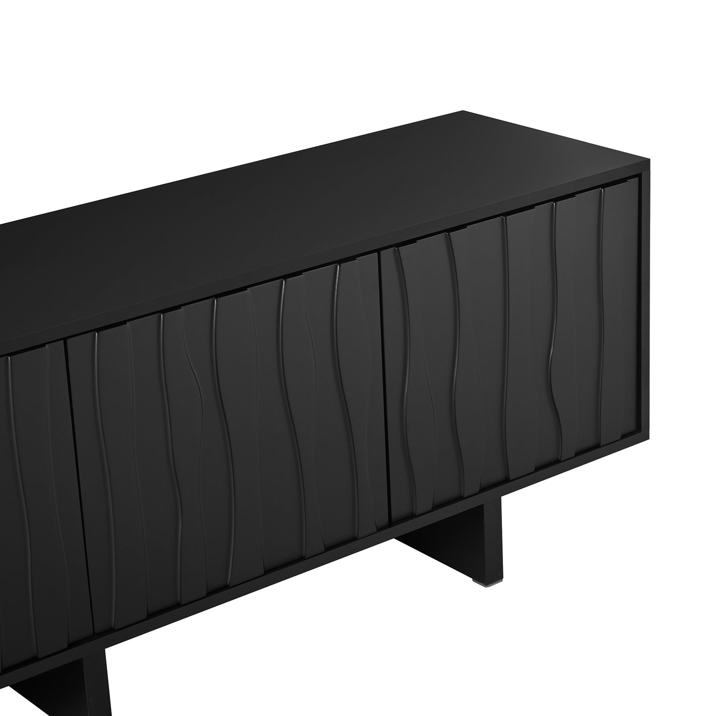 VIYET 69.6"Retro Wood Grain TV Stand for TVs up to 75", Rustic Media Console w/ Wavy Doors & Cable Management, Black