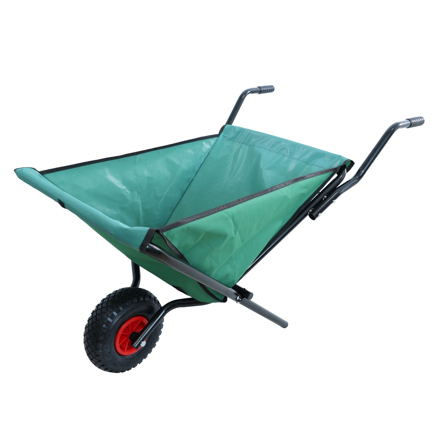 VIYET Collapsible Folding Wheelbarrow, 176 Lbs Lightweight Garden Cart, Heavy-Duty Oxford Cloth Yard Cart with 10" Pneumatic Tire for Lawn, Green