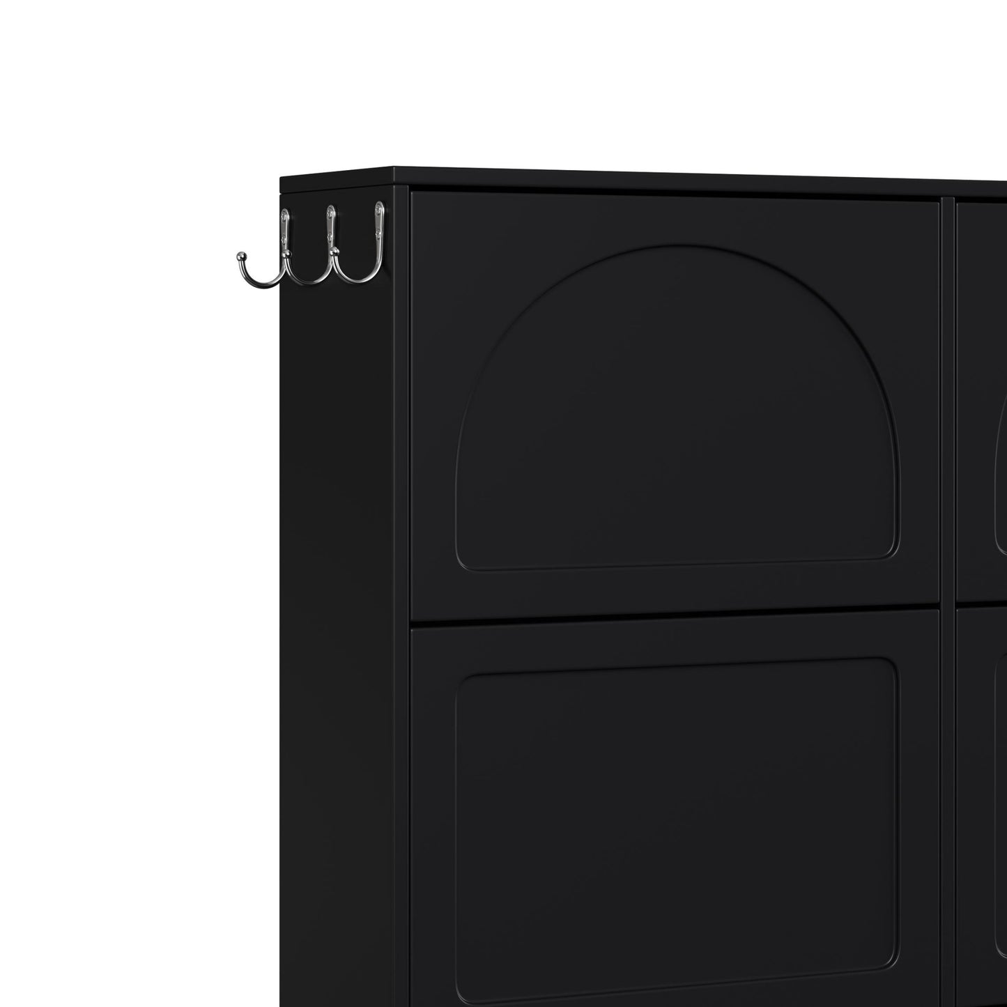 VIYET 49" 6-Flip-Drawer Narrow Shoe Cabinet, Black MDF Cream-Style Organizer w/ Adjustable Shelves & 3 Silver Hooks