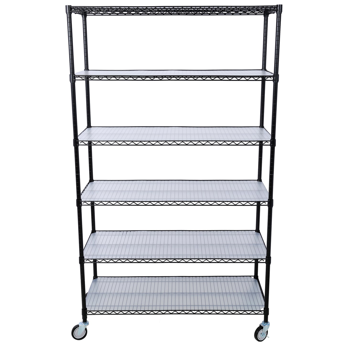 VIYET 6 Tier 6000LBS NSF Metal Wire Shelving, Heavy Duty Adjustable Rack with Wheels & Shelf Liners (Black, 84"H×48"L×20"D)