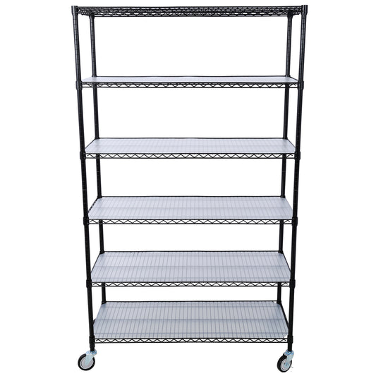 VIYET 6 Tier 6000LBS NSF Metal Wire Shelving, Heavy Duty Adjustable Rack with Wheels & Shelf Liners (Black, 84"H×48"L×20"D)