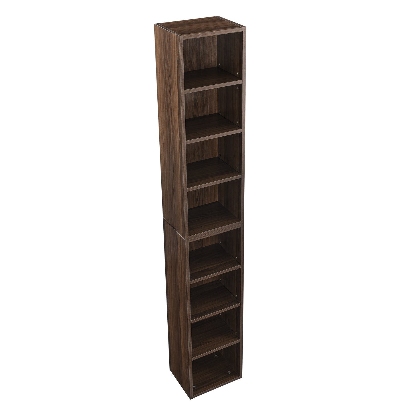 VIYET 11.6"×9.3"×70.9" 8-Tier Media Tower Rack - Walnut MDF, Adjustable Shelves
