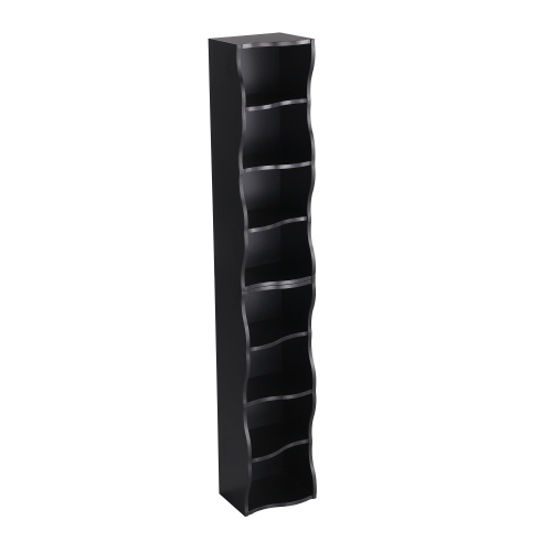 VIYET 71" 8-Tier Ultra-Thin Adjustable Bookshelf, Black MDF Display Rack w/ Wavy Border (Detachable Home Office Organizer)