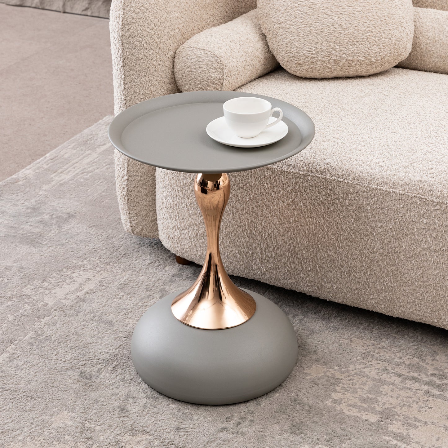 VIYET 21" Mermaid Tail Round End Table,Art Deco Metal Pedestal Accent Table, Minimalist Tray-Style Side Table for Small Spaces (Matte Gray)