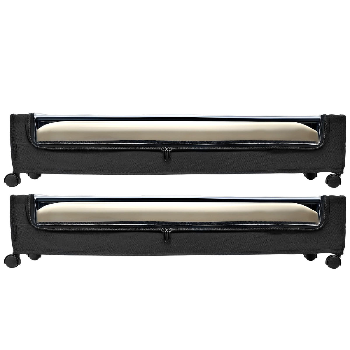 Under Bed Storage with Wheels, 30.3 x 18.5 x 6.8 inch, Underbed Containers with Clear Lid, Underbed Shoe Organizer, Rolling Under the Bed Storage Bins for Clothes Shoes Blankets Bedroom, 2 Pack