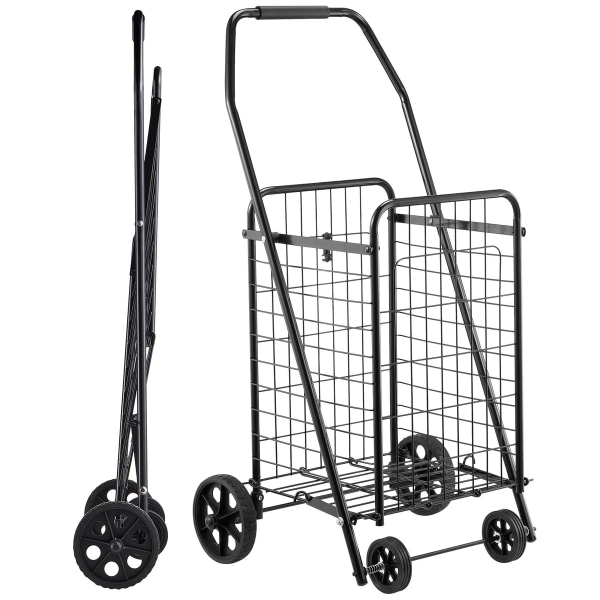Shopping Cart, Folding Grocery Utility Cart with Swivel Wheels, 90 LBS Large Load Capacity, Heavy Duty Rolling Laundry B