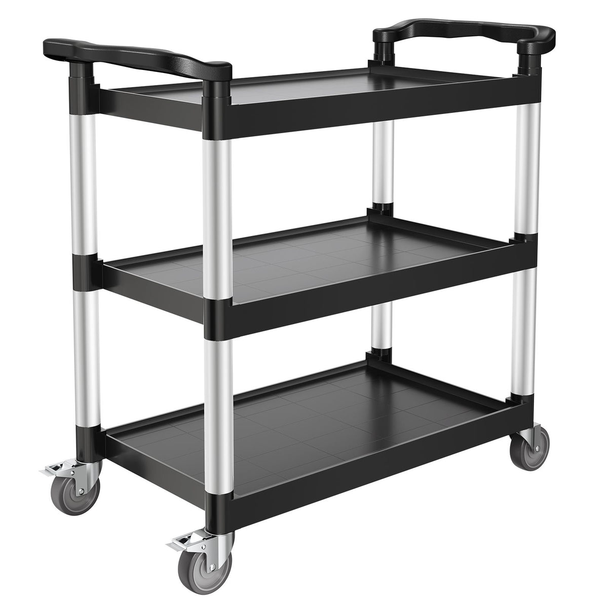 Utility Cart, 500 lbs Load Capacity, 3-tier Utility Plastic Cart with 360¡ã Swivel Wheels (2 with Brakes), 31.1 x 19.3-in