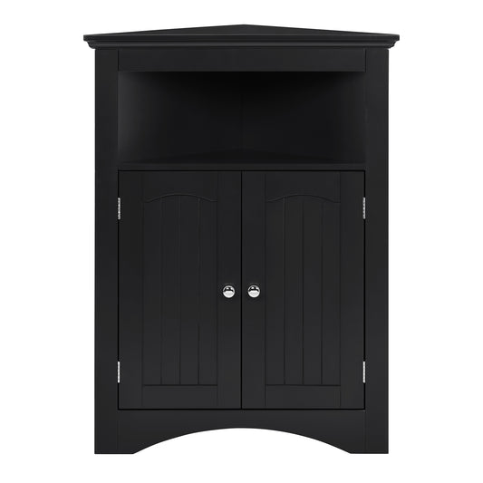 VIYET 32" Multifunctional Corner Cabinet - Black MDF, Freestanding, Doors & Adjustable Shelves