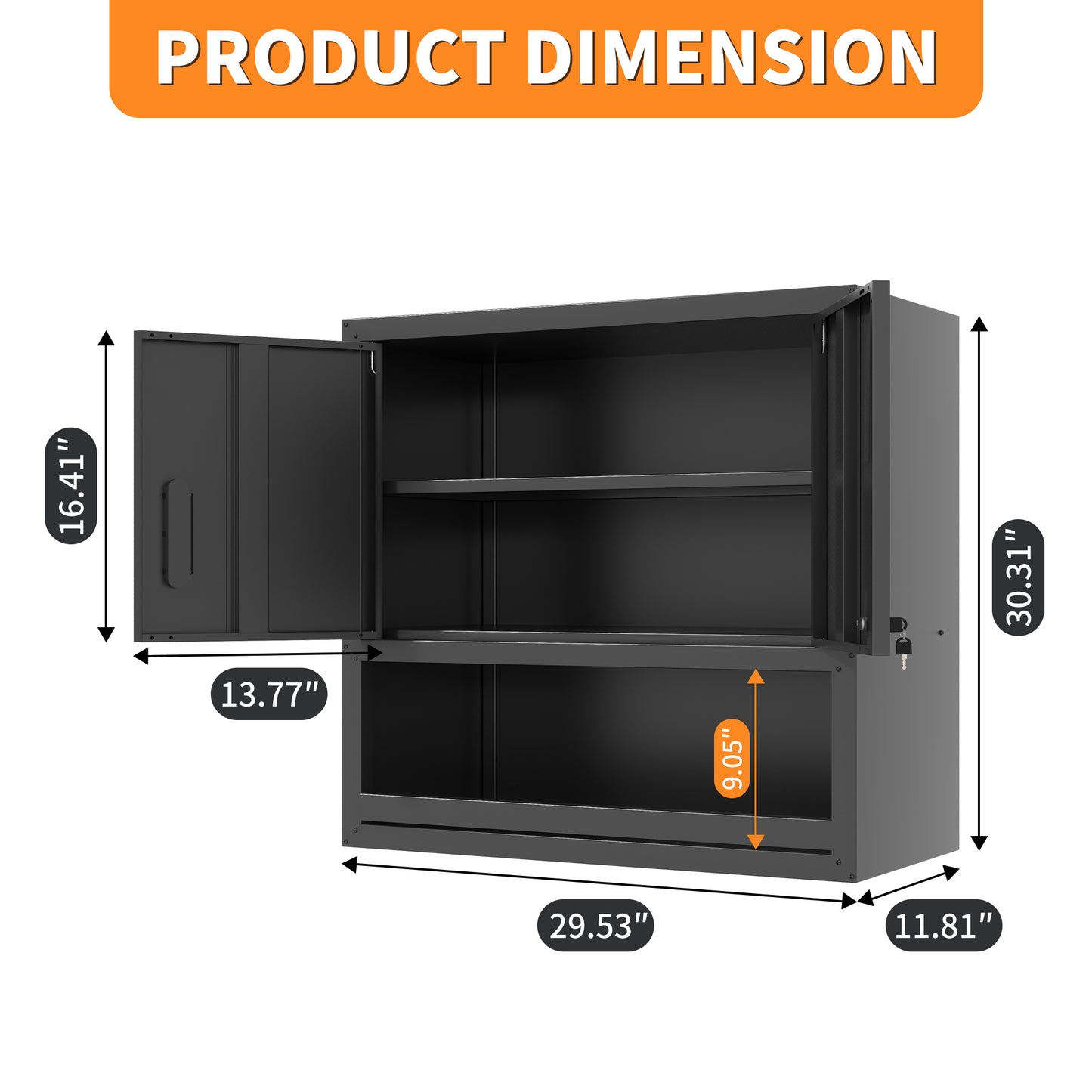 VIYET 30"H Wall-Mounted Steel Cabinet, Locking Doors, Open Drawer & Adjustable Shelf, Rust-Resistant Cold-Rolled Steel, Garage/Office/Warehouse/Home/School