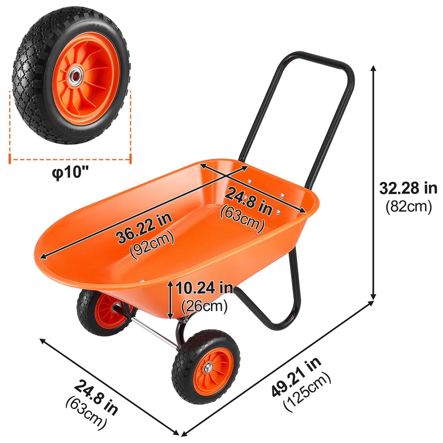VIYET 2-Wheel Wheelbarrow Cart 5 Cu. Ft. 397 Lbs Capacity, Heavy-Duty Garden Dump Cart with 10" Solid Foam Wheels & Padded Handle for Lawn Farm Outdoor