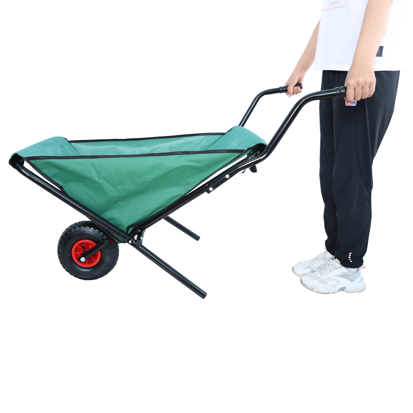 VIYET Collapsible Folding Wheelbarrow, 176 Lbs Lightweight Garden Cart, Heavy-Duty Oxford Cloth Yard Cart with 10" Pneumatic Tire for Lawn, Green