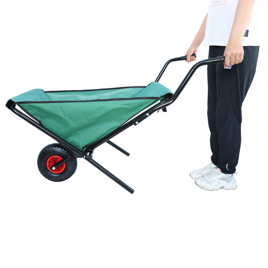 VIYET Collapsible Folding Wheelbarrow, 176 Lbs Lightweight Garden Cart, Heavy-Duty Oxford Cloth Yard Cart with 10" Pneumatic Tire for Lawn, Green