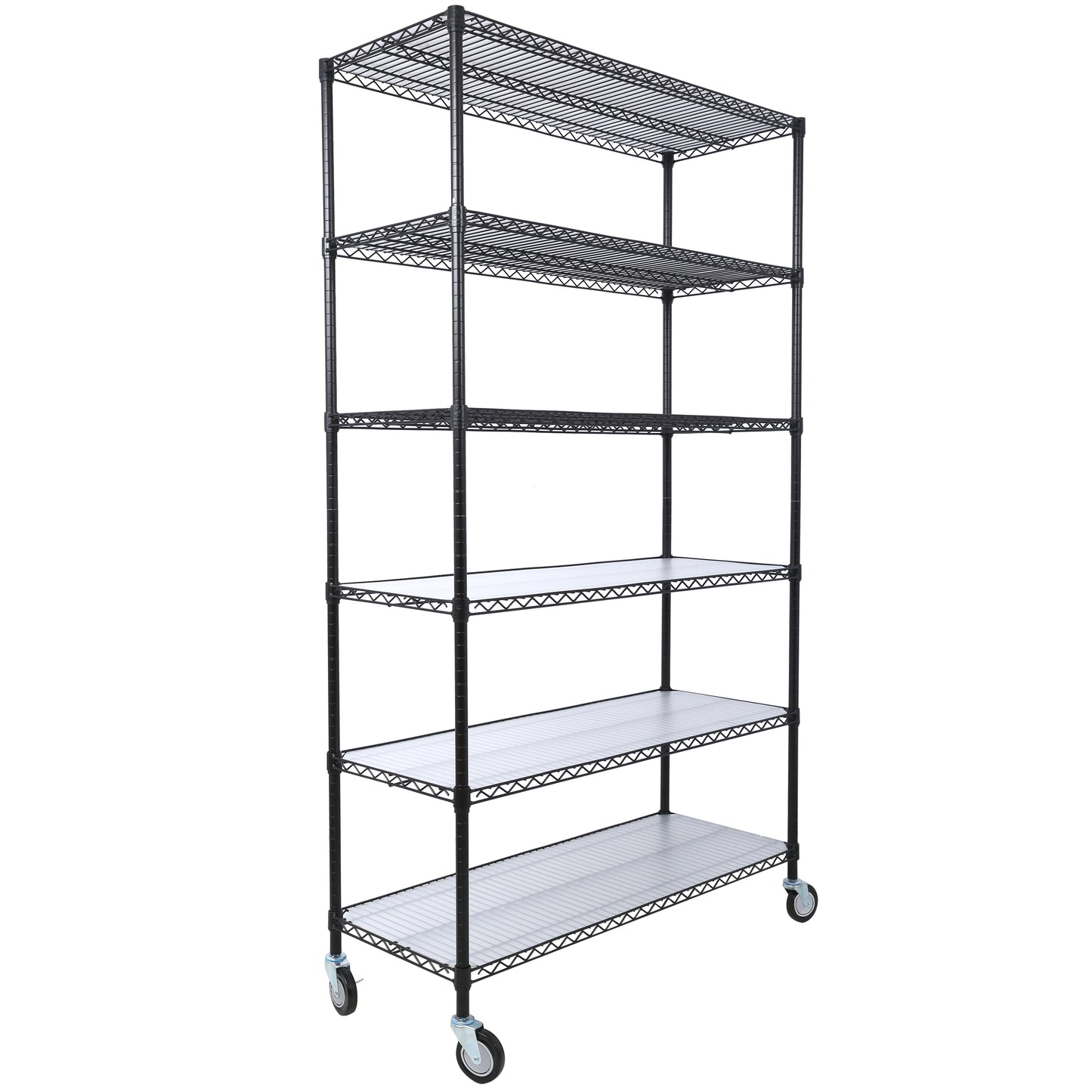 VIYET 6 Tier 6000LBS NSF Metal Wire Shelving, Heavy Duty Adjustable Rack with Wheels & Shelf Liners (Black, 84"H×48"L×20"D)