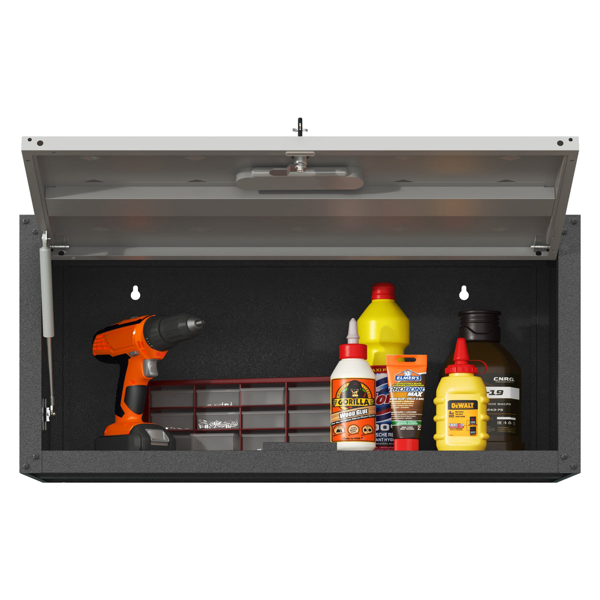 VIYET Wall Mounted Garage Cabinet, Lockable Metal Tool Storage Cabinet with Lift-Up Door, 120 Lbs Capacity, Steel Workshop Organizer