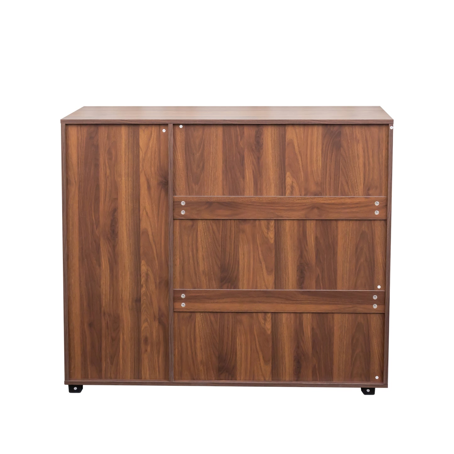 VIYET 38.7" 5-Tier Shoe Cabinet, Walnut Particle Board+MDF Organizer w/ Adjustable Shelves & Louvered Doors