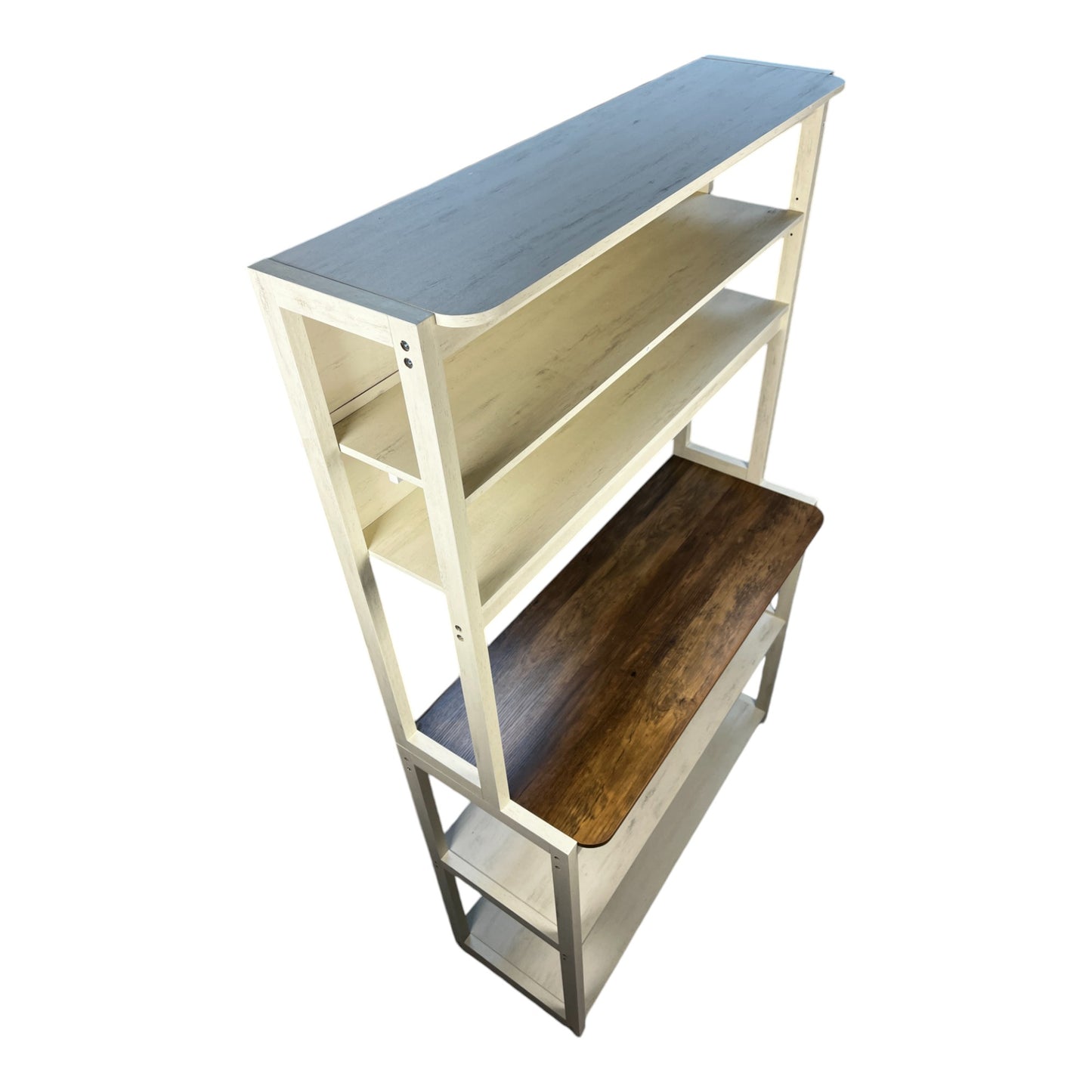 VIYET 67" 5-Tier Bakers Rack (White & Rustic Brown), Particle Board Kitchen Storage Shelf (Microwave Stand & Coffee Bar Organizer)