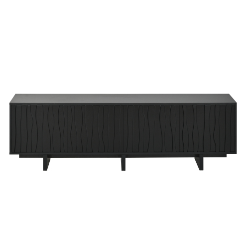 VIYET 69.6"Retro Wood Grain TV Stand for TVs up to 75", Rustic Media Console w/ Wavy Doors & Cable Management, Black