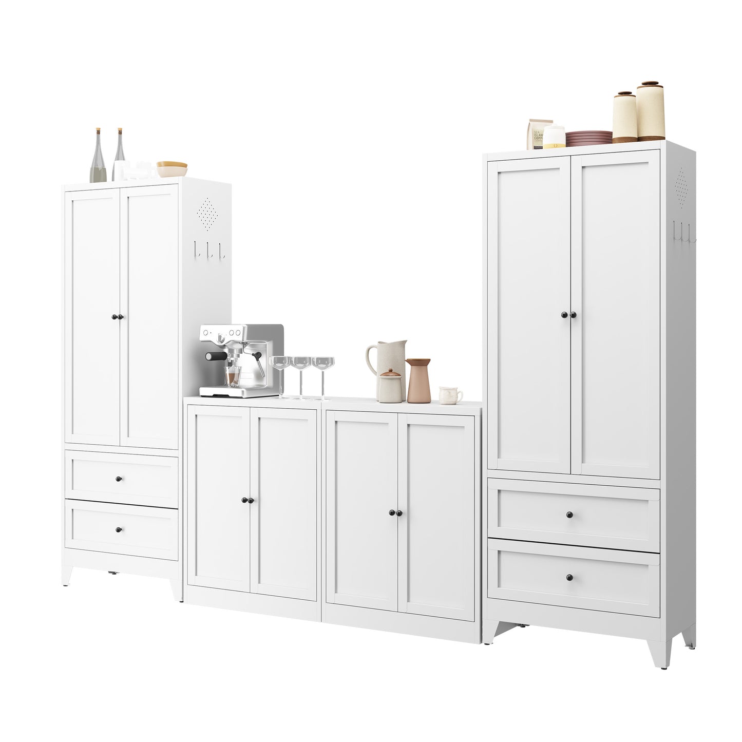 VIYET 72"H Heavy-Duty Steel Pantry Cabinet,2 Drawers+2 Adjustable Shelves,60LBS/Level Freestanding for Kitchen/Pantry/Dining Room (White)