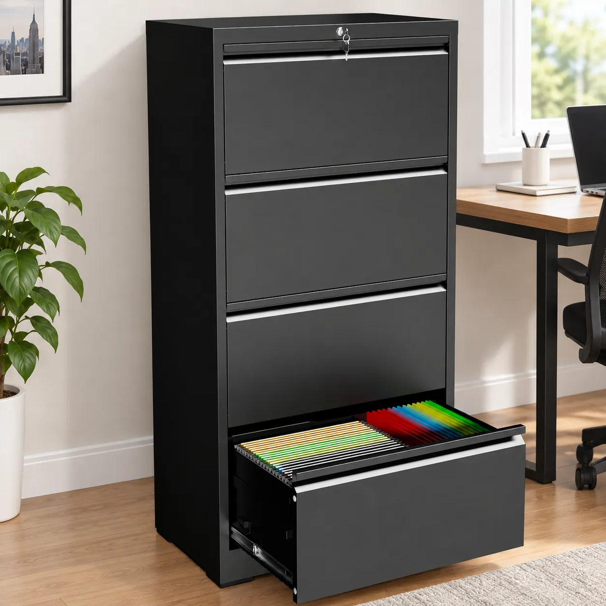 VIYET 4 Drawer Lateral File Cabinet, Metal Filing Cabinet with Lock, Wide Steel Office Storage for Letter, Legal, A4 & F4 Files