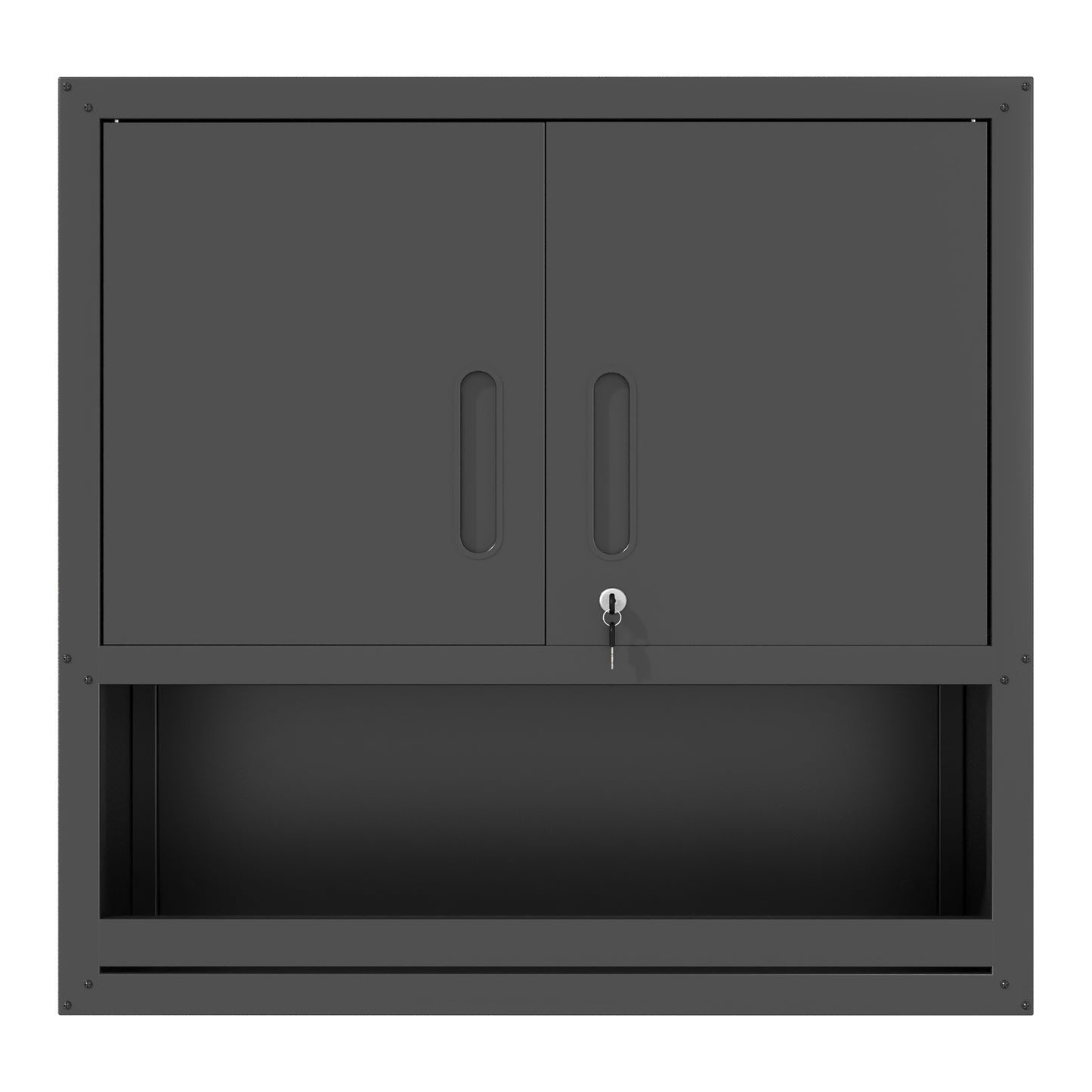 VIYET 30"H Wall-Mounted Steel Cabinet - Locking Doors + Open Drawer + Adjustable Shelf, Cold-Rolled Steel with Rust-Resistant Coating, Black for Garage/Office/Warehouse/Home/School