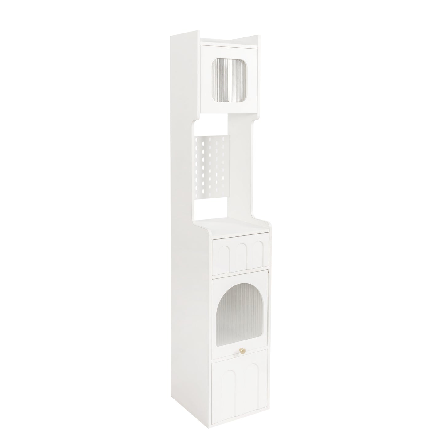VIYET 71" Tall Narrow Storage Cabinet - White Particle Board+MDF, 1 Door & 2 Drawers, Kitchen Use