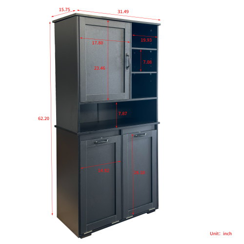 VIYET 63" black Freestanding Laundry Cabinet - Particle Board+MDF, Tilt-Out Hamper, Adjustable Shelves & Multiple Storage