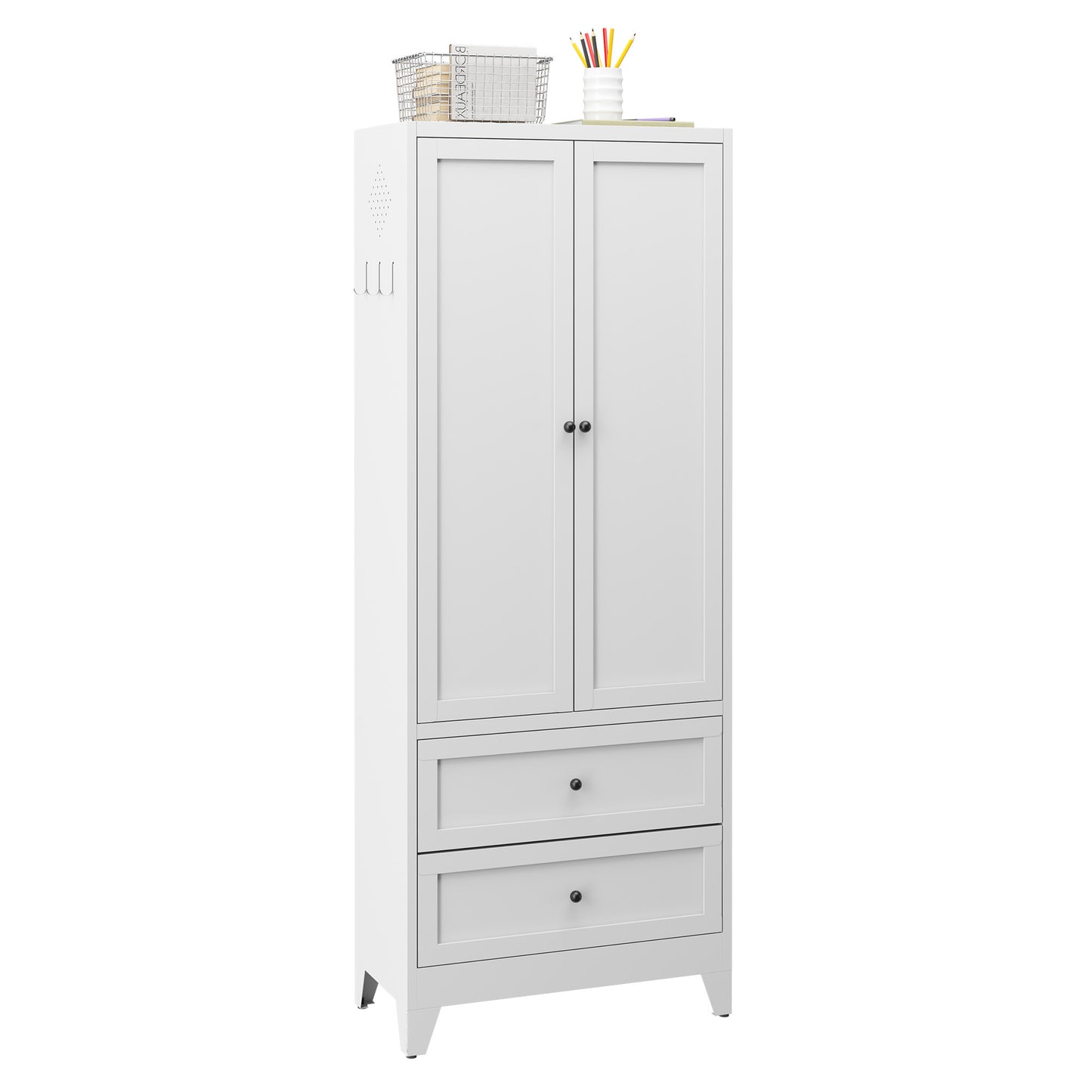 VIYET 72"H Heavy-Duty Steel Pantry Cabinet,2 Drawers+2 Adjustable Shelves,60LBS/Level Freestanding for Kitchen/Pantry/Dining Room (White)