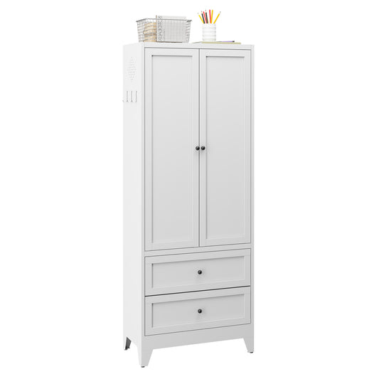 VIYET 72"H Heavy-Duty Steel Pantry Cabinet,2 Drawers+2 Adjustable Shelves,60LBS/Level Freestanding for Kitchen/Pantry/Dining Room (White)