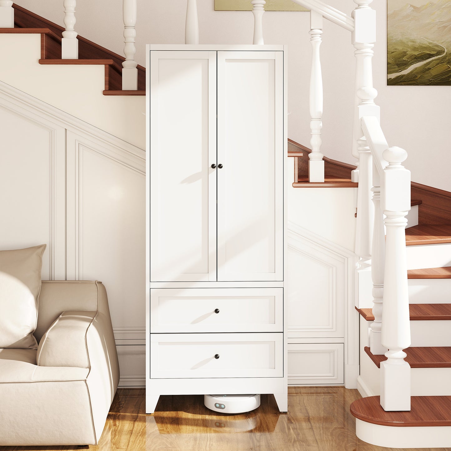 VIYET 72"H Heavy-Duty Steel Pantry Cabinet,2 Drawers+2 Adjustable Shelves,60LBS/Level Freestanding for Kitchen/Pantry/Dining Room (White)